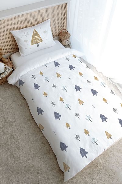 Tuğba Kuğu Single Duvet Cover Set (160X220) - Iconic Series - Christmas Trees