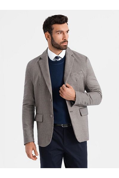 OMBRE Herren Casual Blazer in zartem Karo - Braun V1 OM-BLZB-0116 M