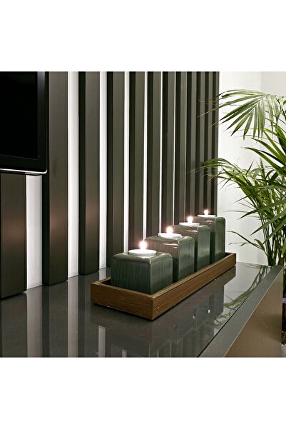 Tekir Store Ahşap 4 'lü Dekoratif Mumluk Rustik Lake Boyalı Şamdan