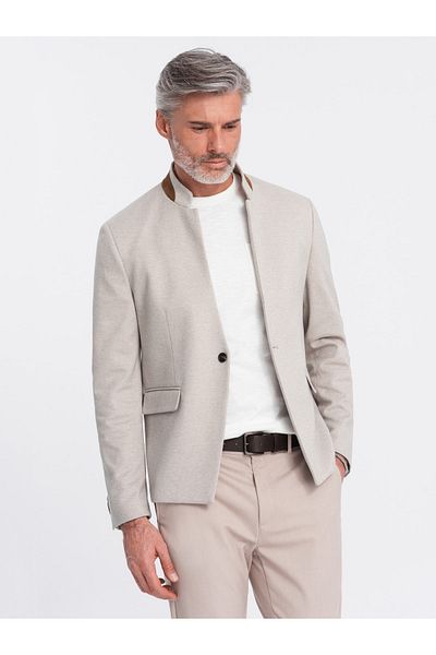 OMBRE Herren Melange Viskosejacke mit Stehkragen - beige melange V3 OM-BLZB-0131 S