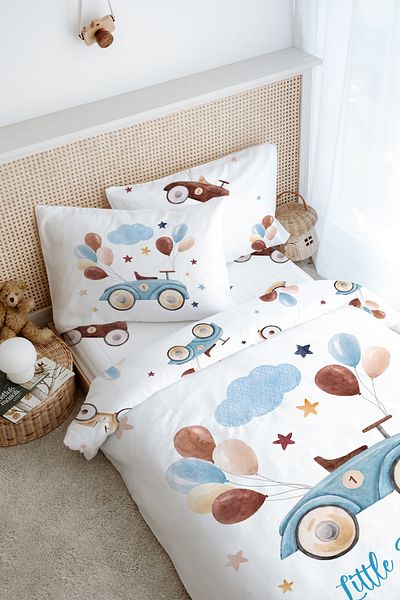 Tuğba Kuğu Single Duvet Cover Set (160X220) - for Baby Series - Balloon Car