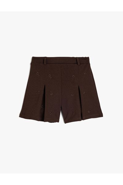 Koton New Season Viscose Blended Embroidery Detailed Pleated Shorts