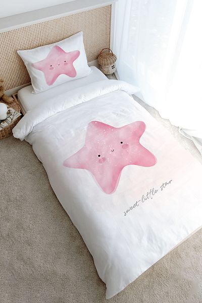 Tuğba Kuğu Pure Baby Series Single Duvet Cover Set - Fluffy Pink Star (160X220)