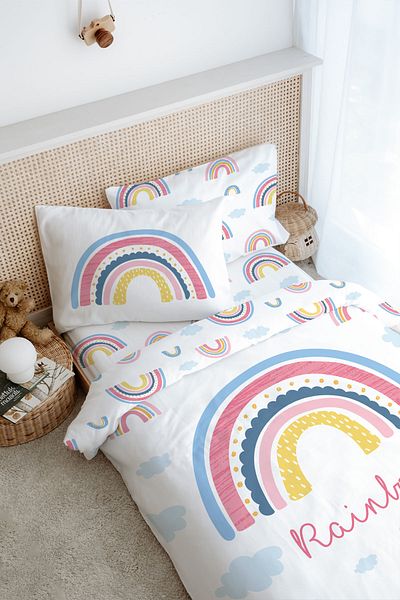 Tuğba Kuğu Single Duvet Cover Set (160X220) - for Baby Series - Pink Rainbow