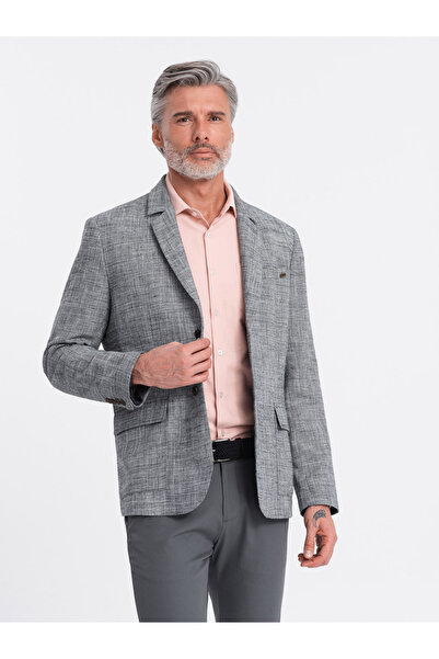 OMBRE Pánská bunda REGULAR střihu s plátnem - grafitová V5 OM-BLZB-0128 S