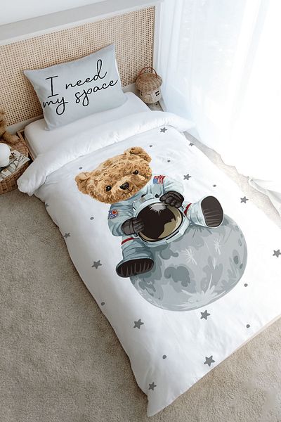Tuğba Kuğu Astronaut Teddy Bear Single Duvet Cover Set - Iconic Series (160X220)