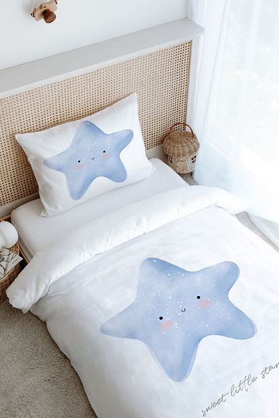 Tuğba Kuğu Single Duvet Cover Set (160X220) - Pure Baby Series - Fluffy Blue Star