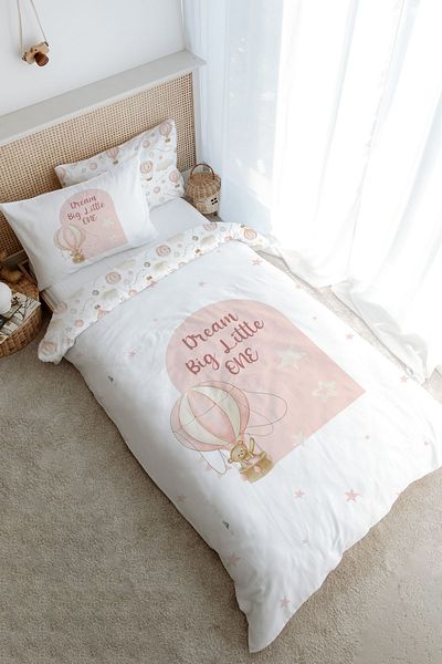 Tuğba Kuğu Single Pink Balloon Bear Duvet Cover Set - 160X220