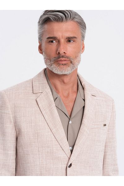 OMBRE Herren Sakko REGULAR Schnitt mit Leinen - hellbeige V2 OM-BLZB-0128 XL