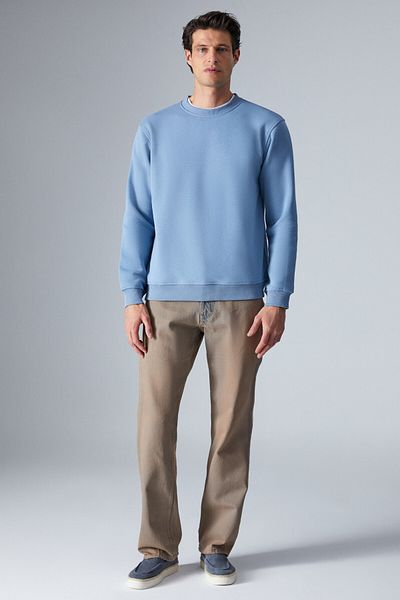 GRIMELANGE Adams Men's Soft Organic Cotton Regular Fit Blue Sweatshirt with Fleece Inside