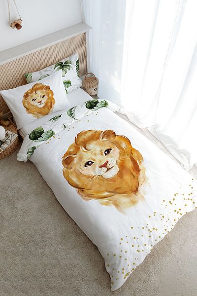 Tuğba Kuğu Single Duvet Cover Set (160X220) - for Baby Series - Watercolor Lion