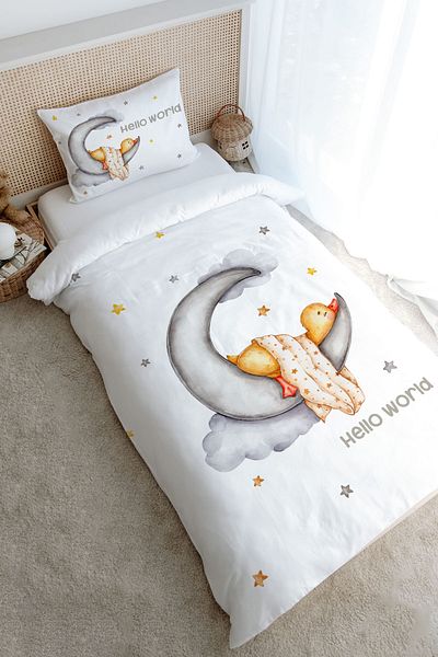Tuğba Kuğu Single Pure Baby Duvet Cover Set - Duck Sleeping on the Moon (160X220)