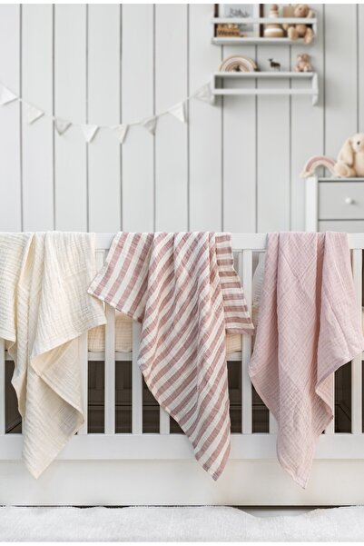 EIFIN Müslin Örtü & Battaniye 3'lü Set %100 Pamuk Oeko-teks Sertifikalı 80x70 Cm