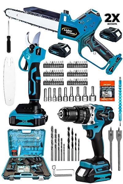 Lieber German 9990 3lü Joker Set 2x Akülü Şarjlı Dal Ağaç Kesme Testere + Bağ...
