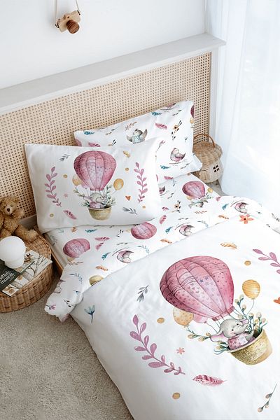 Tuğba Kuğu Single Duvet Cover Set (160X220) - for Baby Series - Elephant in Pink Balloon