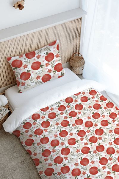 Tuğba Kuğu Single Duvet Cover Set (160X220) - Iconic Series - Red Apples
