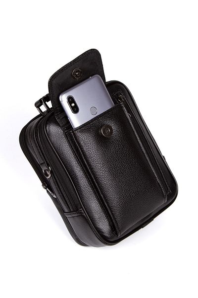 Newish Men's Hand and Shoulder Bag with Telephone Compartment, Steel Case, Black Color, Daily Use