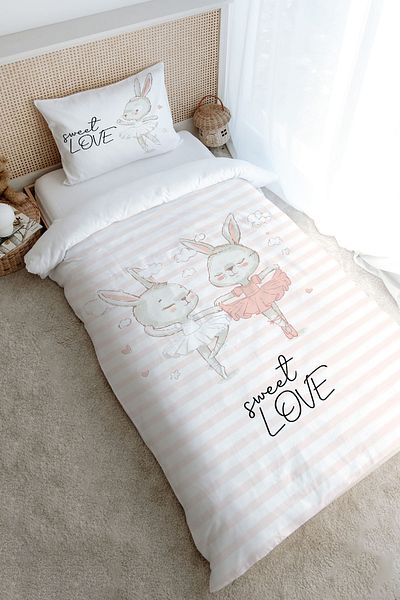 Tuğba Kuğu Single Duvet Cover Set (160X220) - Iconic Series - Ballerina Rabbits