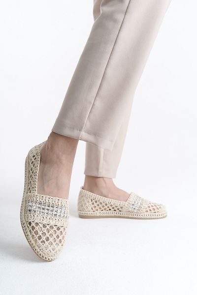 Shoesers Women's Hand Knitted Embroidered Stone Upholstered Espadrille Casual Shoes