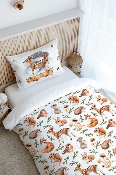 Tuğba Kuğu Single Duvet Cover Set for Autumn Forest Animals - Iconic Series (160X220)