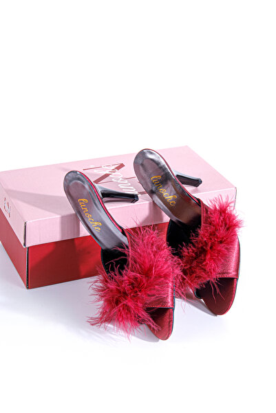 Lunoche Nightwear Feather Women's Dowry Slippers Stylish Daily House Slippers Ornate Dowry Birth Guest Bridal Slippers