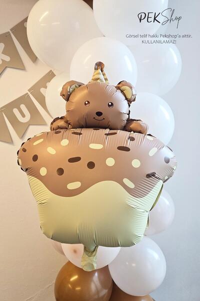 PEKSHOP بالون تيدي بير على الكيك بلون الكراميل الرجعية