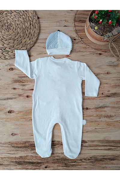 Ecenaz 0-3 3-6 6-9 Months Hat Vest Detailed Halter Baby Boy Jumpsuit Ecru