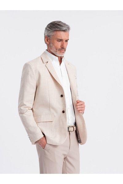 OMBRE Herren Blazer im REGULAR-Schnitt mit Leinen - creme V1 OM-BLZB-0128 M