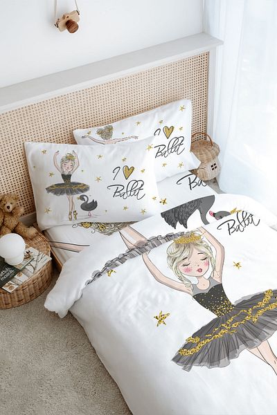 Tuğba Kuğu Single Duvet Cover Set for Baby Series - Black Swan Ballerina (160X220)
