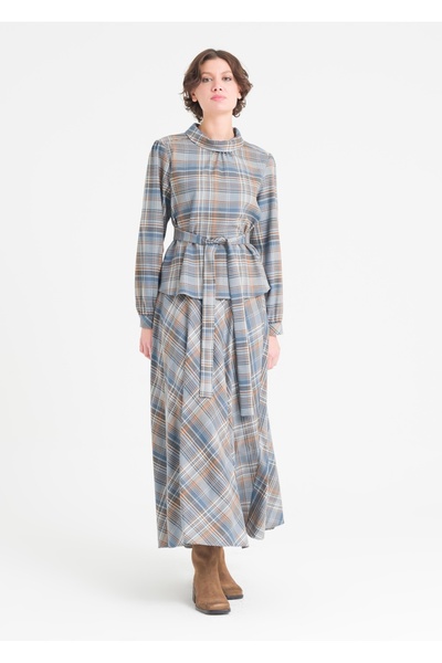 Armağan Karpuz Kollu Ekoseli Etekli Takım