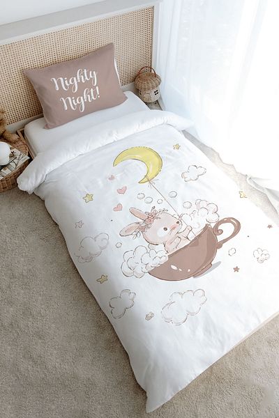 Tuğba Kuğu Single Pure Baby Duvet Cover Set - (160X220) Rabbit in a Cup