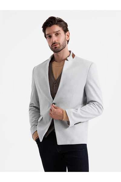 OMBRE Herren Melange Viskosejacke mit Stehkragen - grau meliert V4 OM-BLZB-0131 M