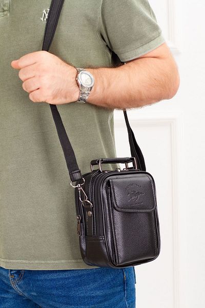 Newish Men's Hand and Shoulder Bag with Telephone Compartment, Steel Case, Black Color, Daily Use