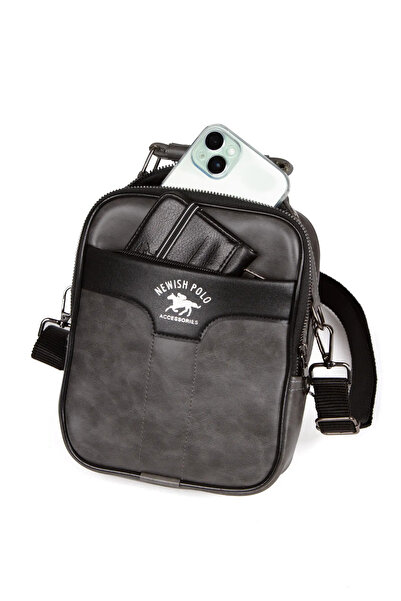 Newish Polo Чоловіча чорна веганська шкіряна сумка з регульованими ременями через плече та на руці для щоденного використання