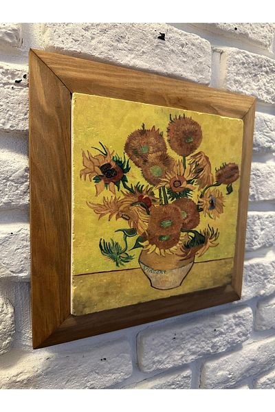 woodhomeworks Панел за картина от естествен камък и мрамор с плътна рамка 26x26 см, цвете