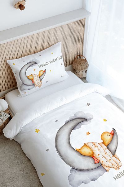 Tuğba Kuğu Single Pure Baby Duvet Cover Set - Duck Sleeping on the Moon (160X220)