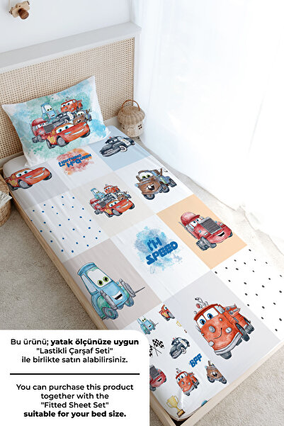 Tuğba Kuğu Tek Kişilik Nevresim Takımı (160X220) - Cartoon Serisi - Yarışçı Şimşek Patchwork