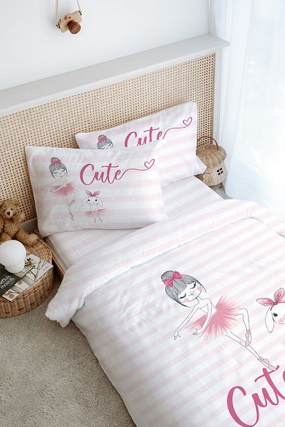 Tuğba Kuğu Baby Series Single Duvet Cover Set - Ballerina and Bunny and Girl (160X220)