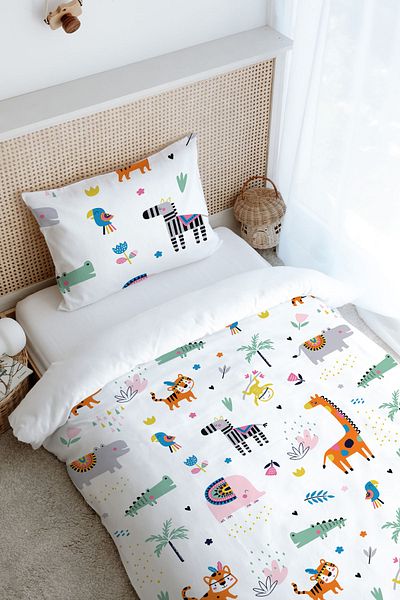 Tuğba Kuğu Single Duvet Cover Set (160X220) - Iconic Series - Colorful Geometric Animals