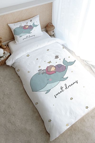 Tuğba Kuğu Pure Baby Series Single Duvet Cover Set - Whale and Child (160X220)