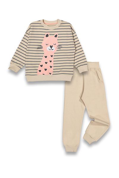 Lmn Silvery Cat Printed Girl's Suit