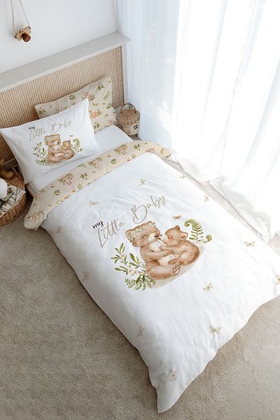 Tuğba Kuğu Baby Series Single Duvet Cover Set - Mom and Baby Bear (160X220)