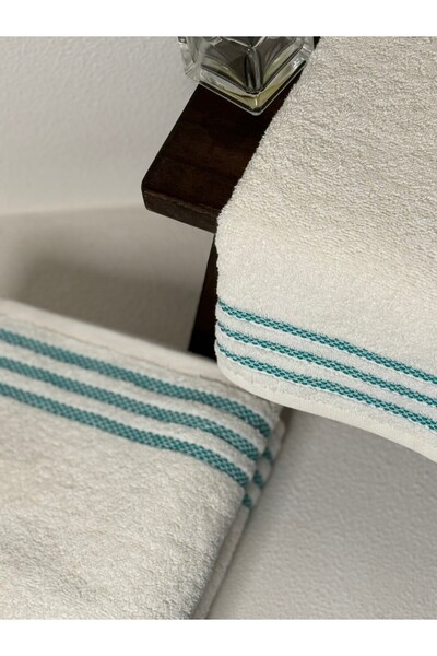 Lumia Studio Set of 2 Premium Bordered Dowry Towels 100% Cotton Beige Anthracite Hand and Face Towel Set 50X80