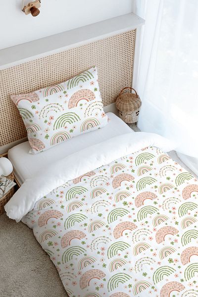 Tuğba Kuğu Single Iconic Series Duvet Cover Set - Soft Floral Moon and Rainbow (160X220)