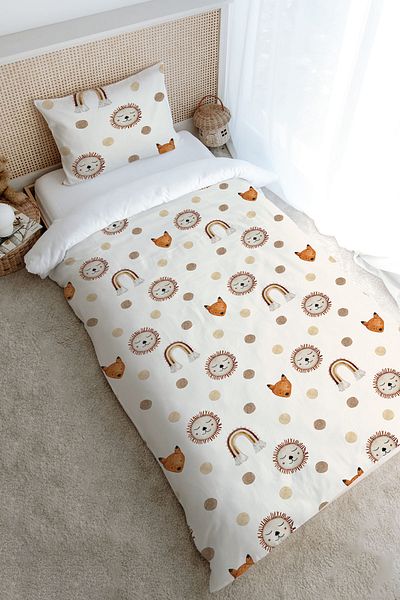 Tuğba Kuğu Single Duvet Cover Set (160X220) - Iconic Series - Vintage Lion and Rainbow