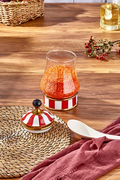 Paçi Charmes Porcelain Glass Topped Red White Oversize Jar 1100 ml