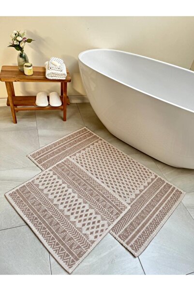 Bluenity Set covorașe de baie din bumbac natural Tapis 2 piese 60x100+50x60 cm - bej