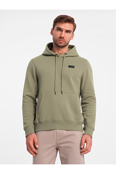 OMBRE Pánská klokaní mikina s kapucí a kovovým kolíčkem - olivová V2 OM-SSNZ-0141 M
