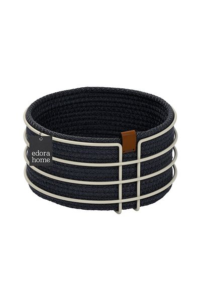 Edora Home Beige Round Bread Basket - Stylish Blue Wicker Knitted, Macrame, Multi-Purpose Metal Stainless