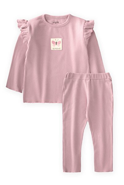 Cigit Seasonal Girl's Suit with Label Detail 1-10 Years Powder Pink